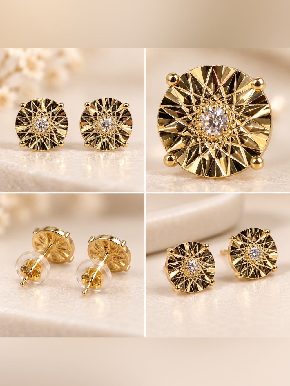 Sterling Silver Lab-Grown Diamond Sunburst Stud Earrings 0.026 CTTW